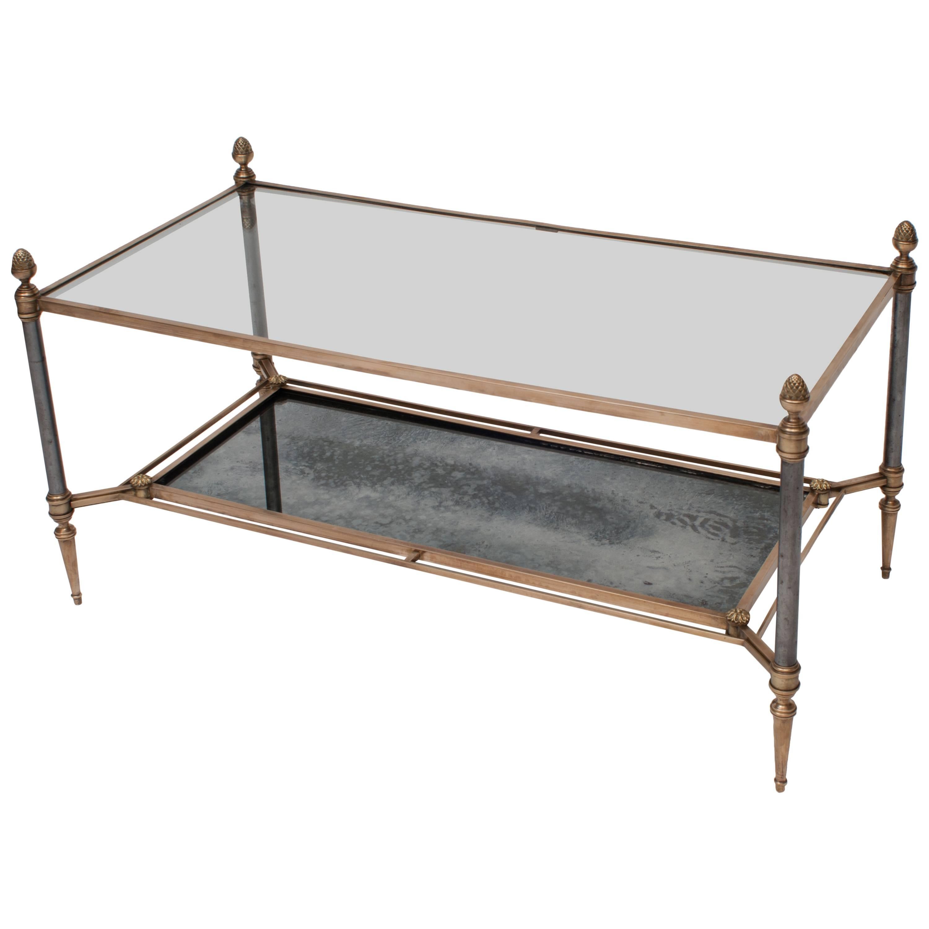 Jansen Neoclassic Style Coffee Table with Aged Mirrored Lower Shelf