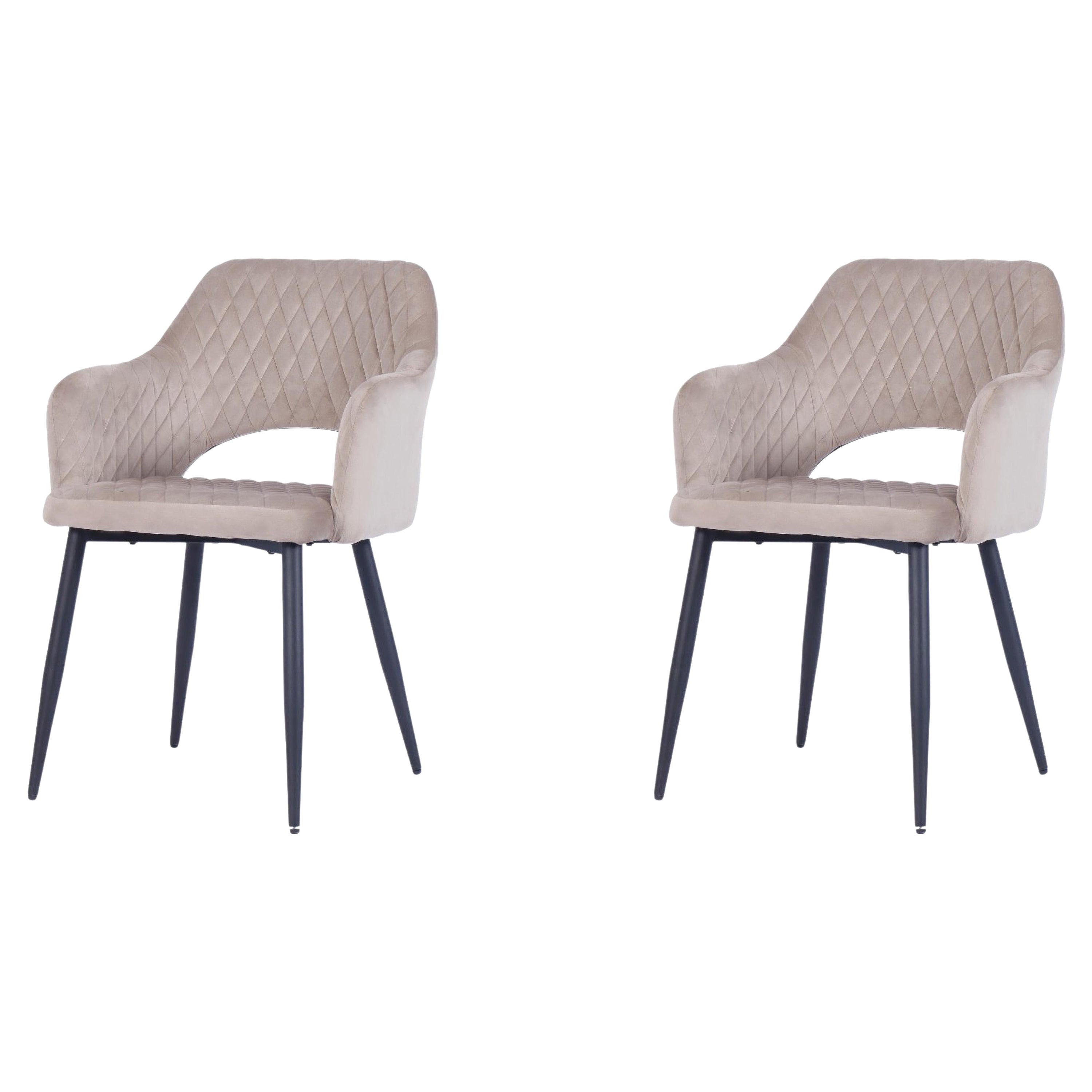 Pair of Mink Brown Velvet Upholstered Metal Armchair New For Sale