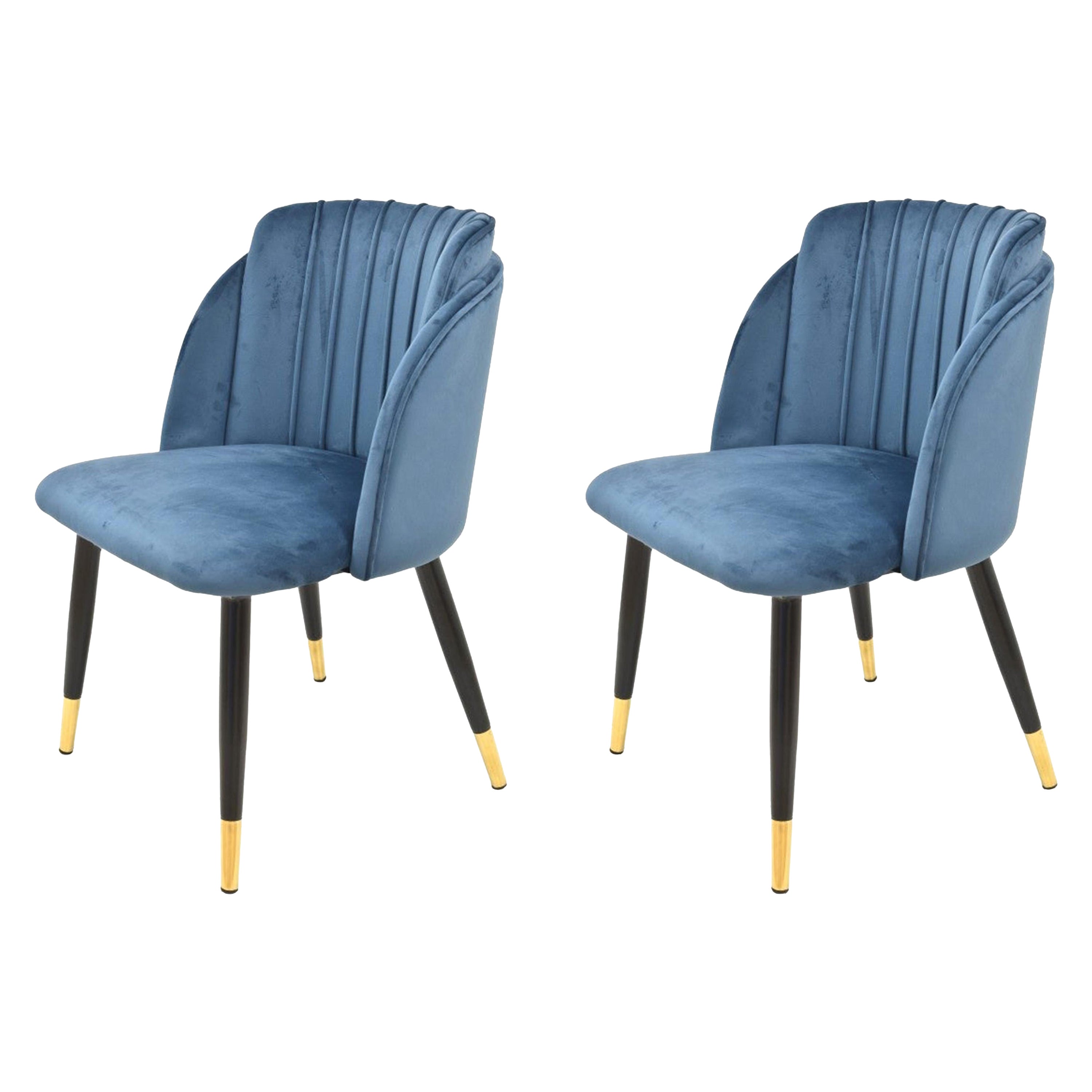 Pair New Spanish Chair, Metal, Blue Velvet Upholstery