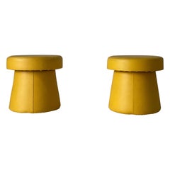 Yellow Faux Leather Pair of Pouf Stool with Hidden Storage Space, 1970s, Germany