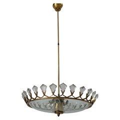 Exclusive Ceiling Lamp with Diamond Shape Crystal Glass Pieces, 1950s, Italy