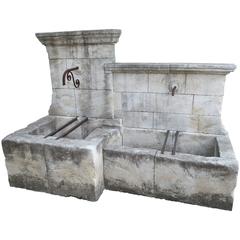Used Large and Unusual Carved Limestone Wall Fountain from France