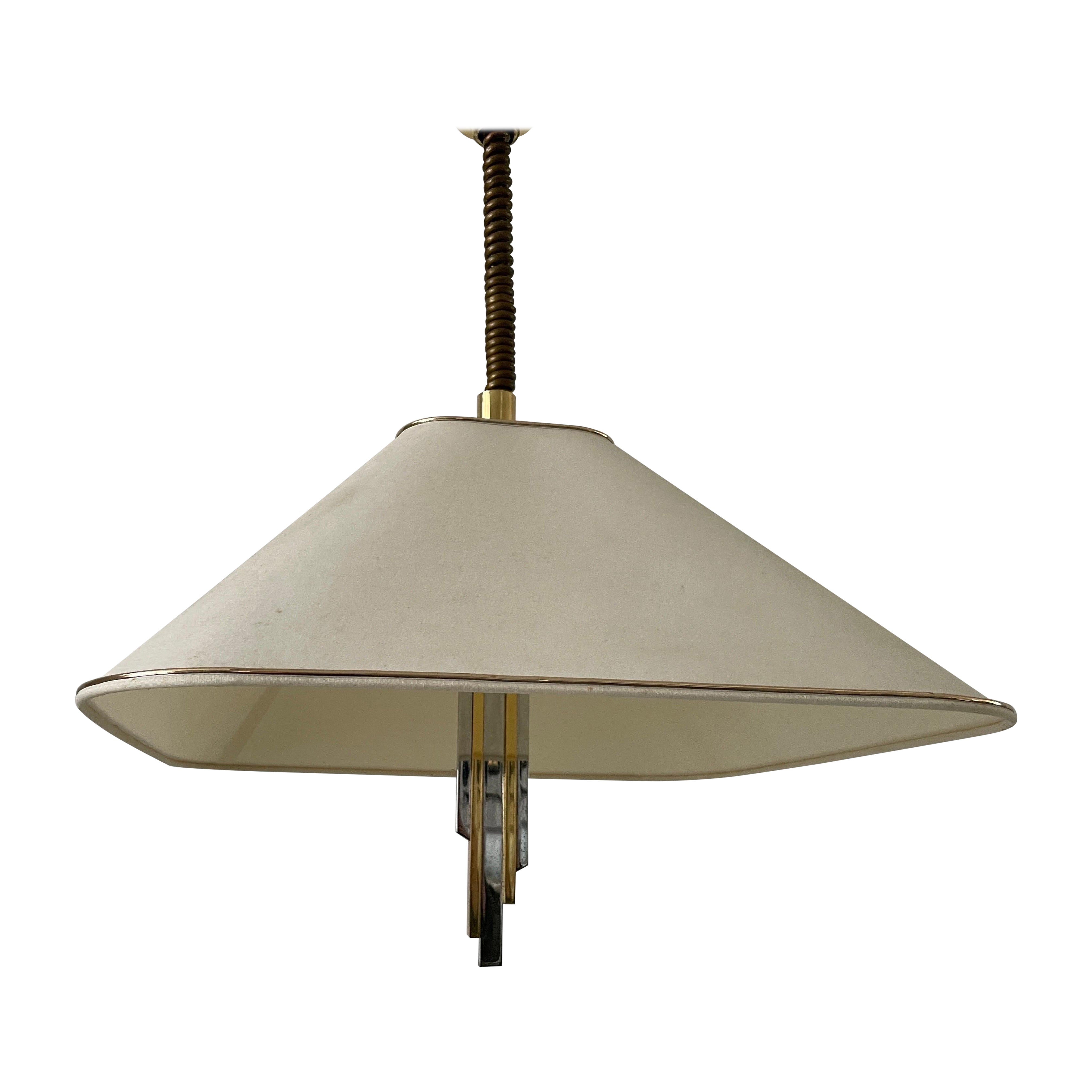 Brass & Fabric Shade Pendant Lamp by Schulz-Adam Leuchten, 1980s, Germany