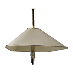 Brass & Fabric Shade Pendant Lamp by Schulz-Adam Leuchten, 1980s, Germany
