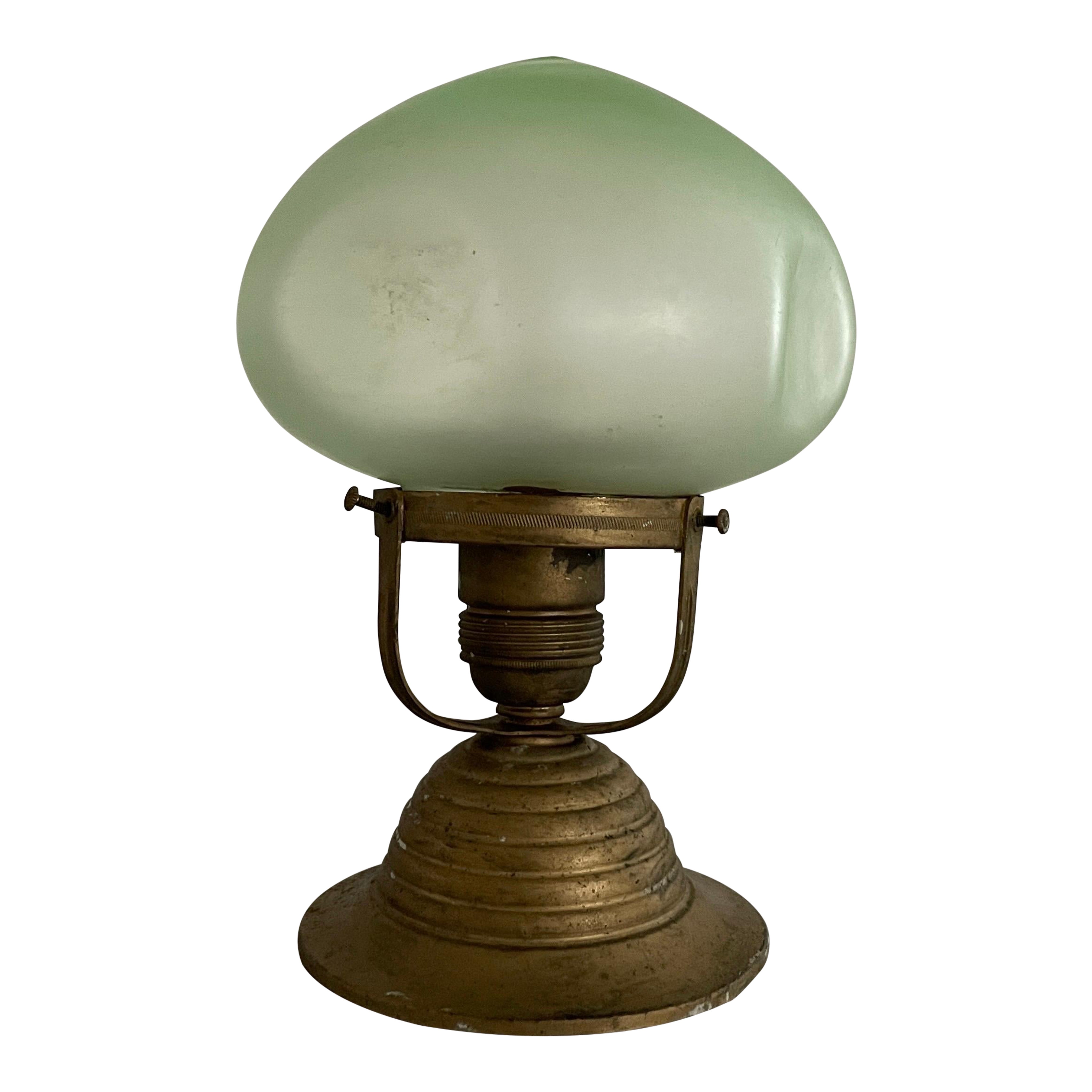 Green Glass Art Deco Small Ceiling Lamp, 1950s, Germany