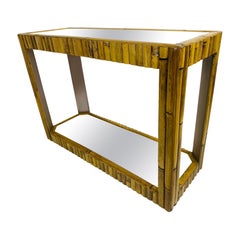 Console vintage en bambou avec miroir