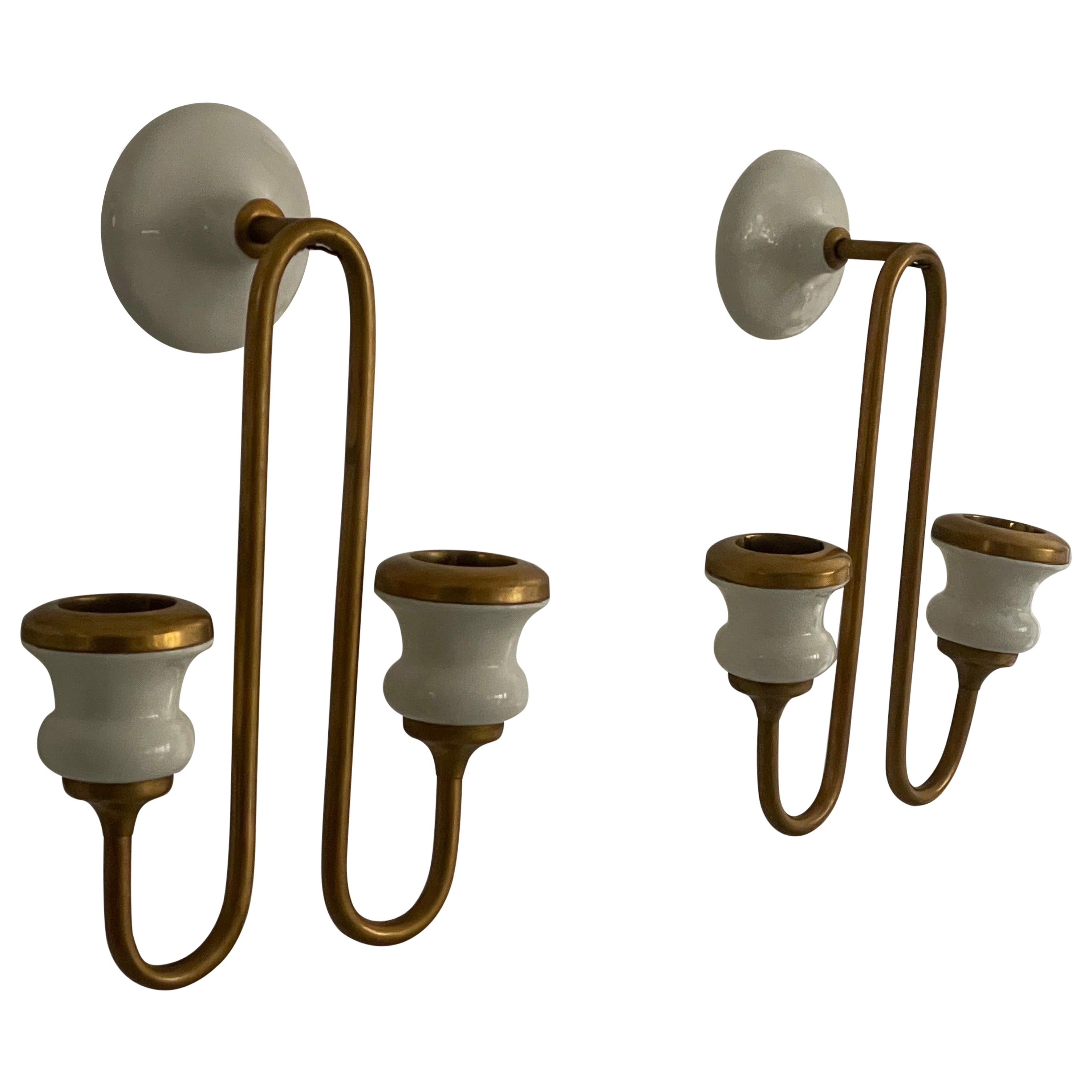 Ungewöhnliches Design-Wandleuchter aus Keramik und Metall in Kerzenständerform, 1950er Jahre, Italien