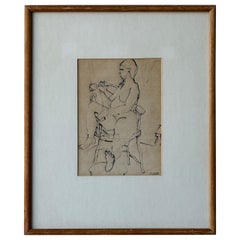 Vintage Portrait of Woman in Ink by Jean Olds