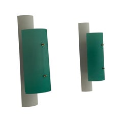 Green and White Curved Glass Pair of Sconces, 1970s, Italy