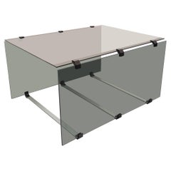 Vintage-Tisch aus verre fumé, métal noir et fonte d'aluminium des années 70