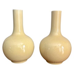 Quin Dynasty Style Famille Jaune Chinese Porcelain Vases, a pair