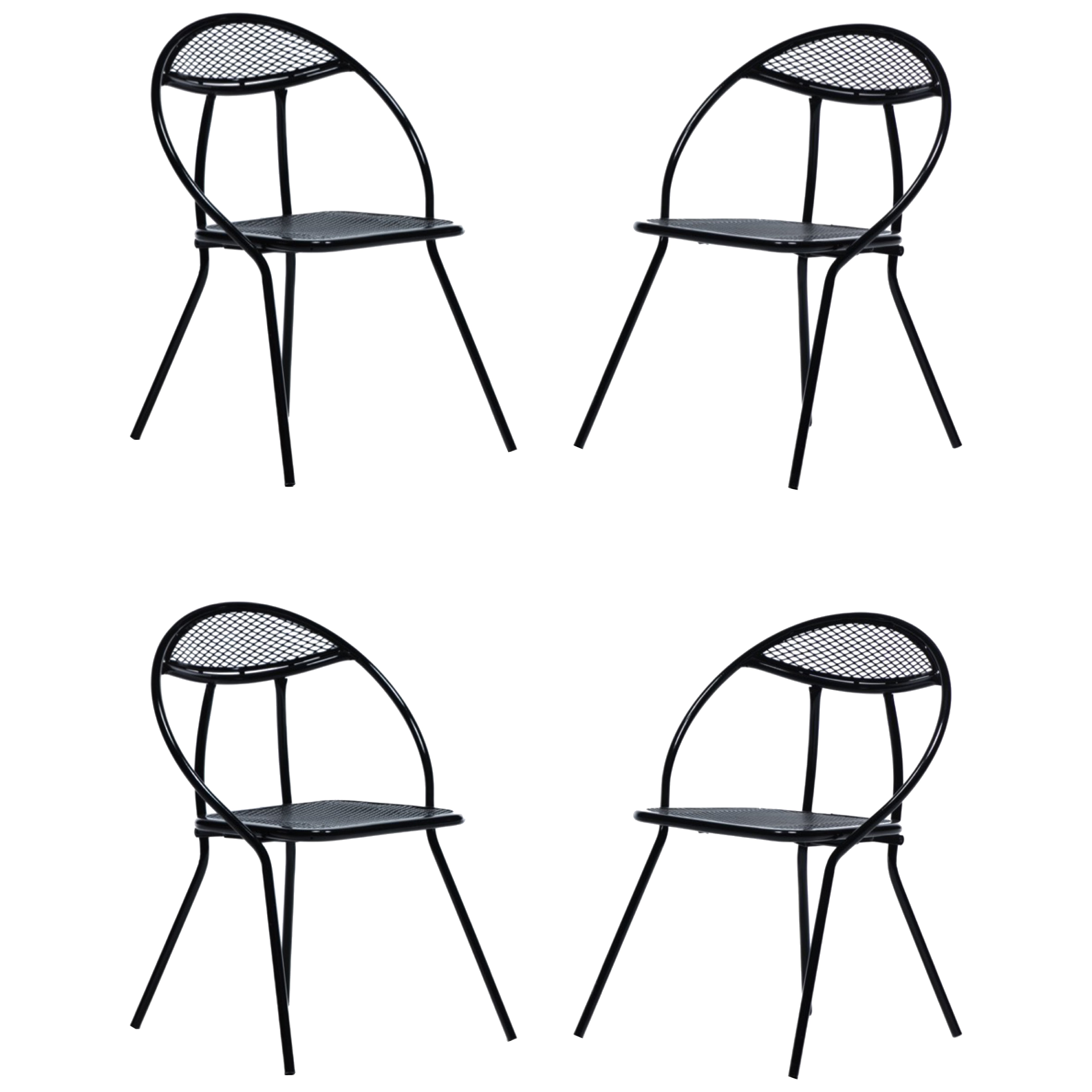 Mid Century Modern Outdoor Black Metal & Mesh Patio Folding Chairs by Rid-Jid