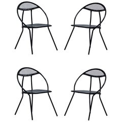 Mid Century Modern Outdoor Black Metal & Mesh Patio Folding Chairs by Rid-Jid