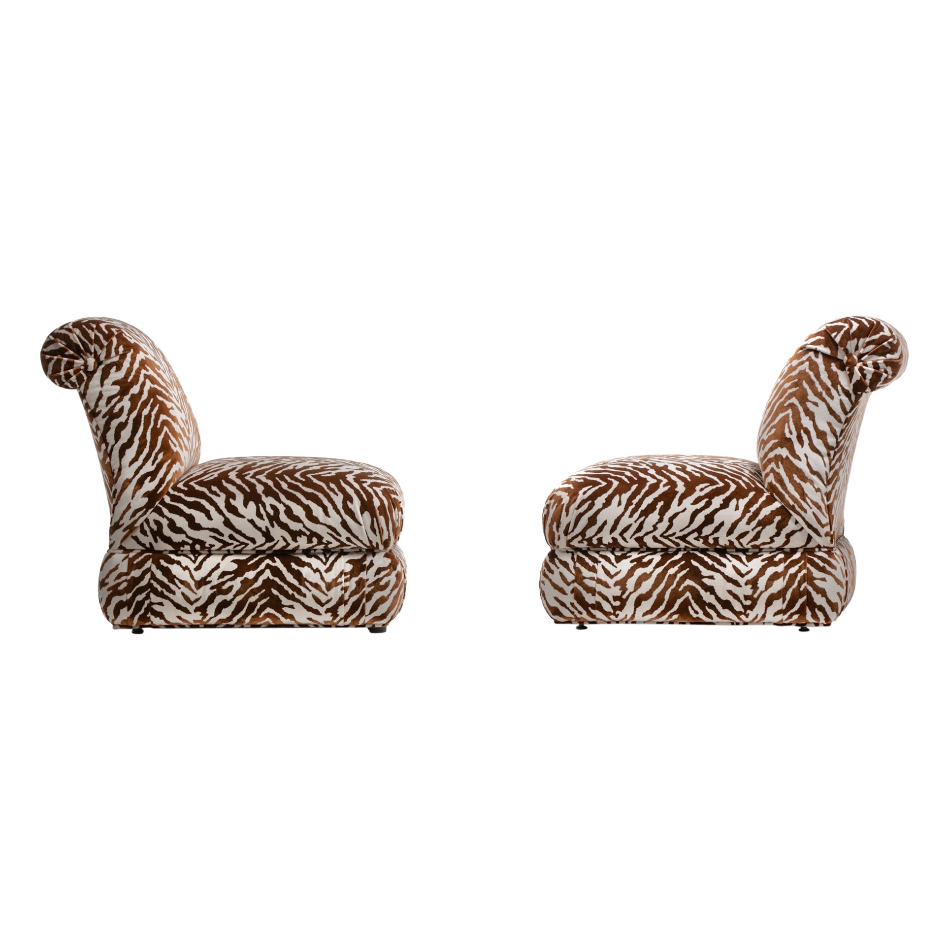 Pair of Large Donghia Slipper Chairs Newly Upholstered in Ivory Tiger Velvet