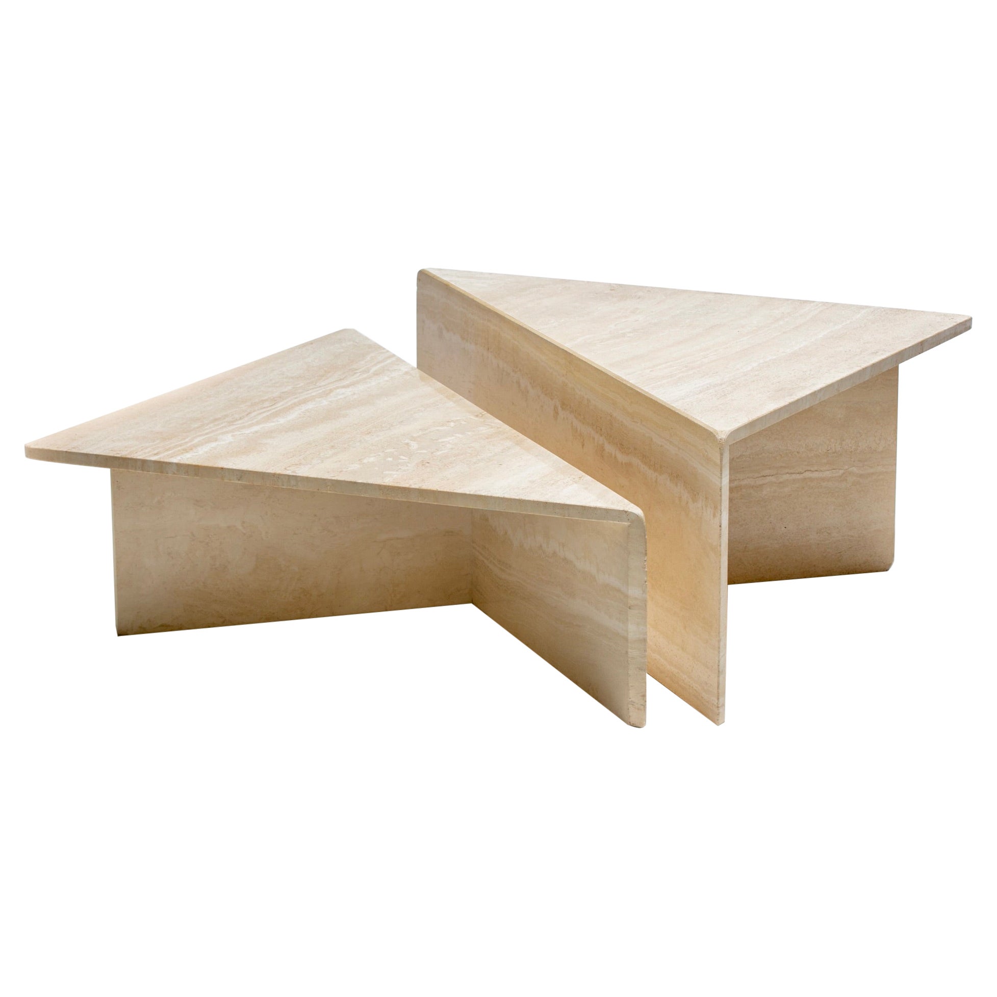 Großer italienischer zweiteiliger modularer Couchtisch aus Travertin von Up & Up, ca. 1970er Jahre