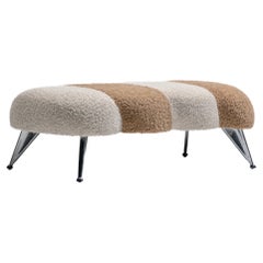 Post Modern Caterpillar Two Tone Bench with Chrome Legs in Ivory & Latte Bouclé