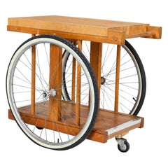 Bill W. Sanders Butcher Block Bar Cart with Bicycle Wheels