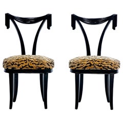 Grosfeld House Drapery Swag Back Side Chairs with Tiger Velvet Seats c. 1970s