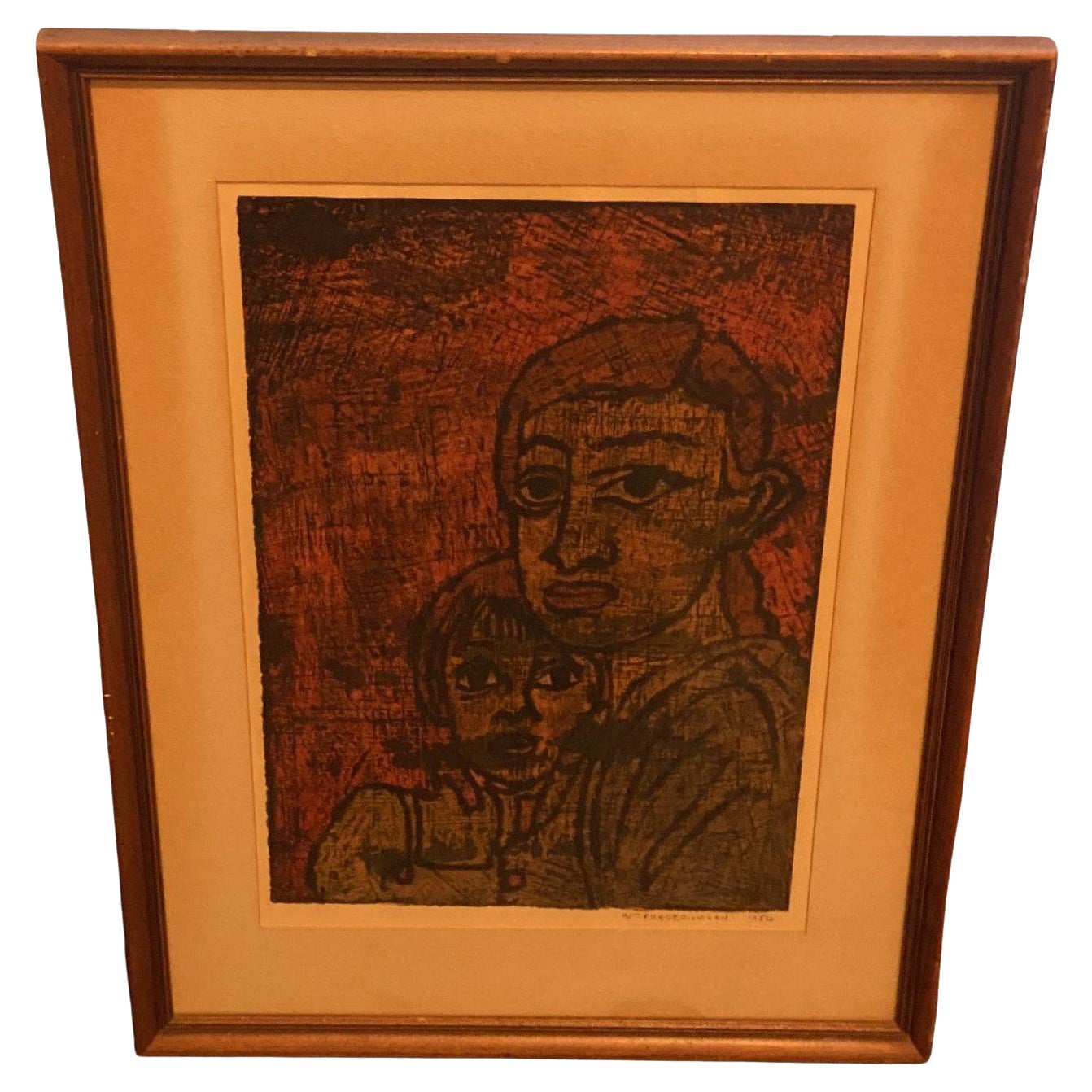 William Fredericksen Signed Mid-Century Modern Encaustic Painting Fear, 1956