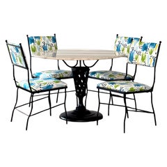 Vintage Woodard "Florentine" Wrought Iron and Marble Upholstered Dining Set