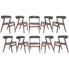 Set of Ten Danish Teak Dining Chairs by Kai Kristiansen, circa 1960s Set of Ten Danish Teak Dining Chairs by Kai Kristiansen, circa 1960s