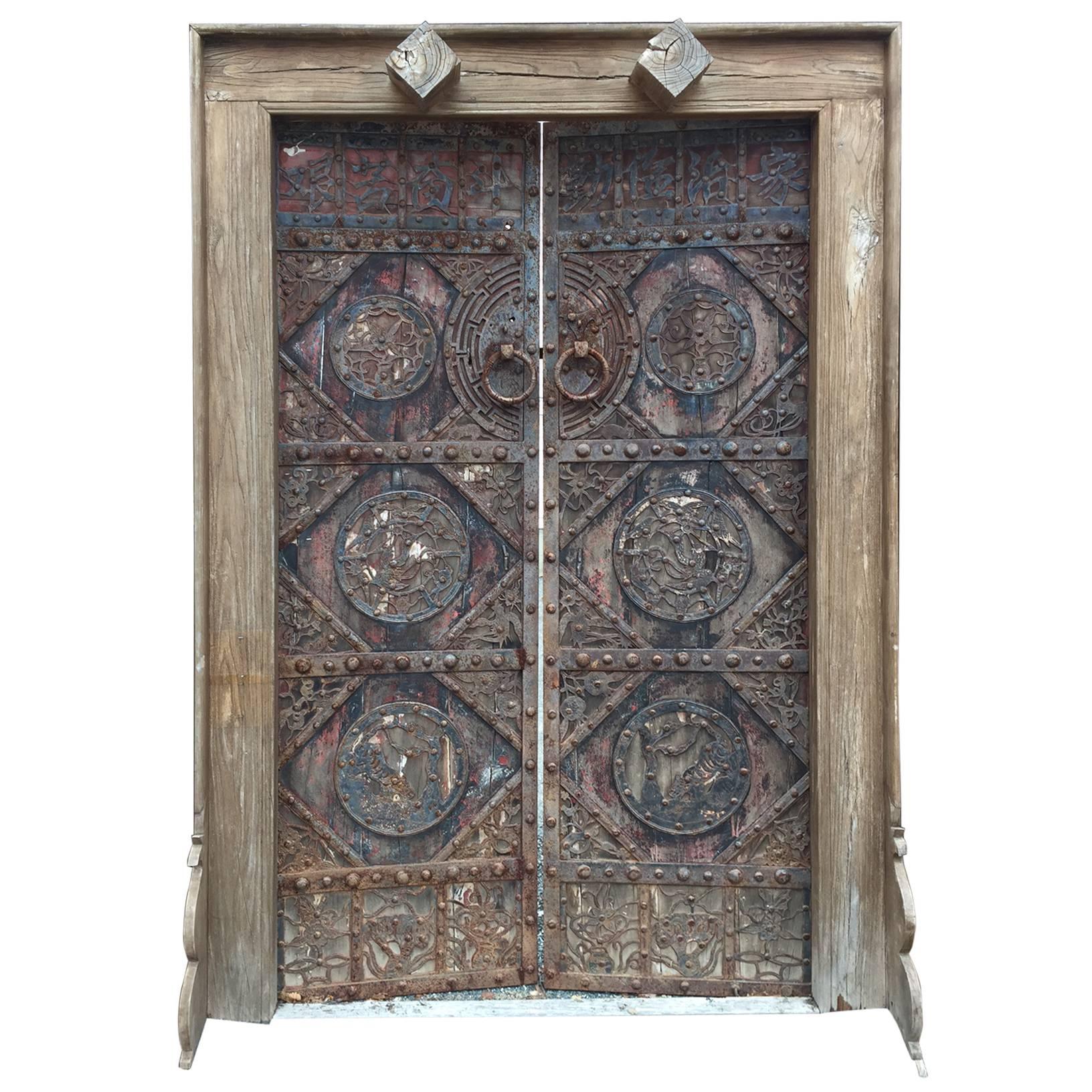 China Finest Antique Hand Carved Birds and flowers Garden Doors, 19th Century 