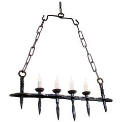 Wrought Iron Brutalist Small Island Chandelierfrom France, circa 1950