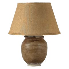 Chic French Art-Déco Ceramic Lamp with Custom Linen Shade and Diffuser
