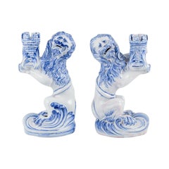 Emile Gallé for Nancy, St Clement. Pair of early faience candle holders