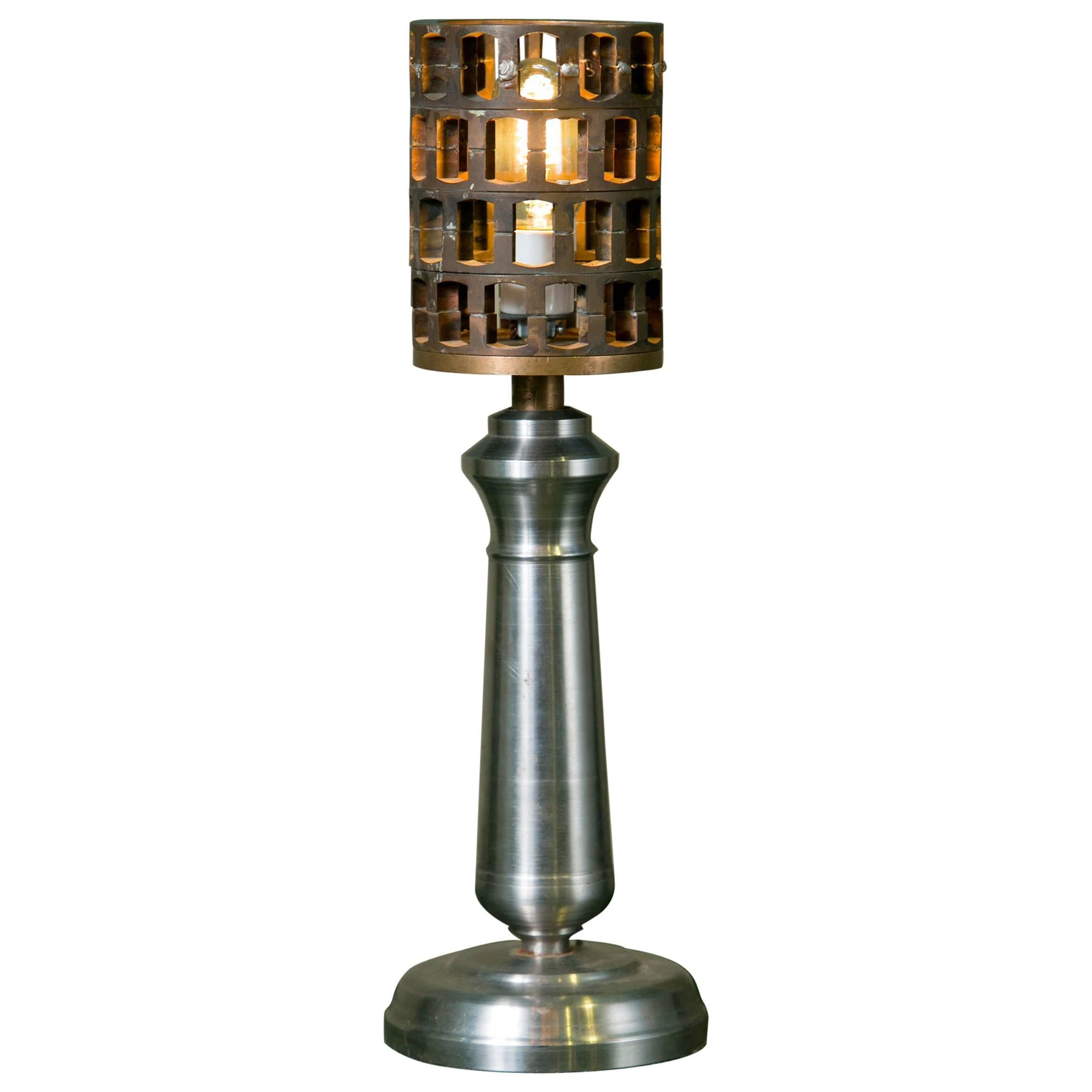 One of a Kind Industrial Steel and Brass Table Lamp from France, Circa 1940