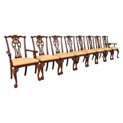 Chippendale Carved Mahogany Dining Chairs, Set of Eight