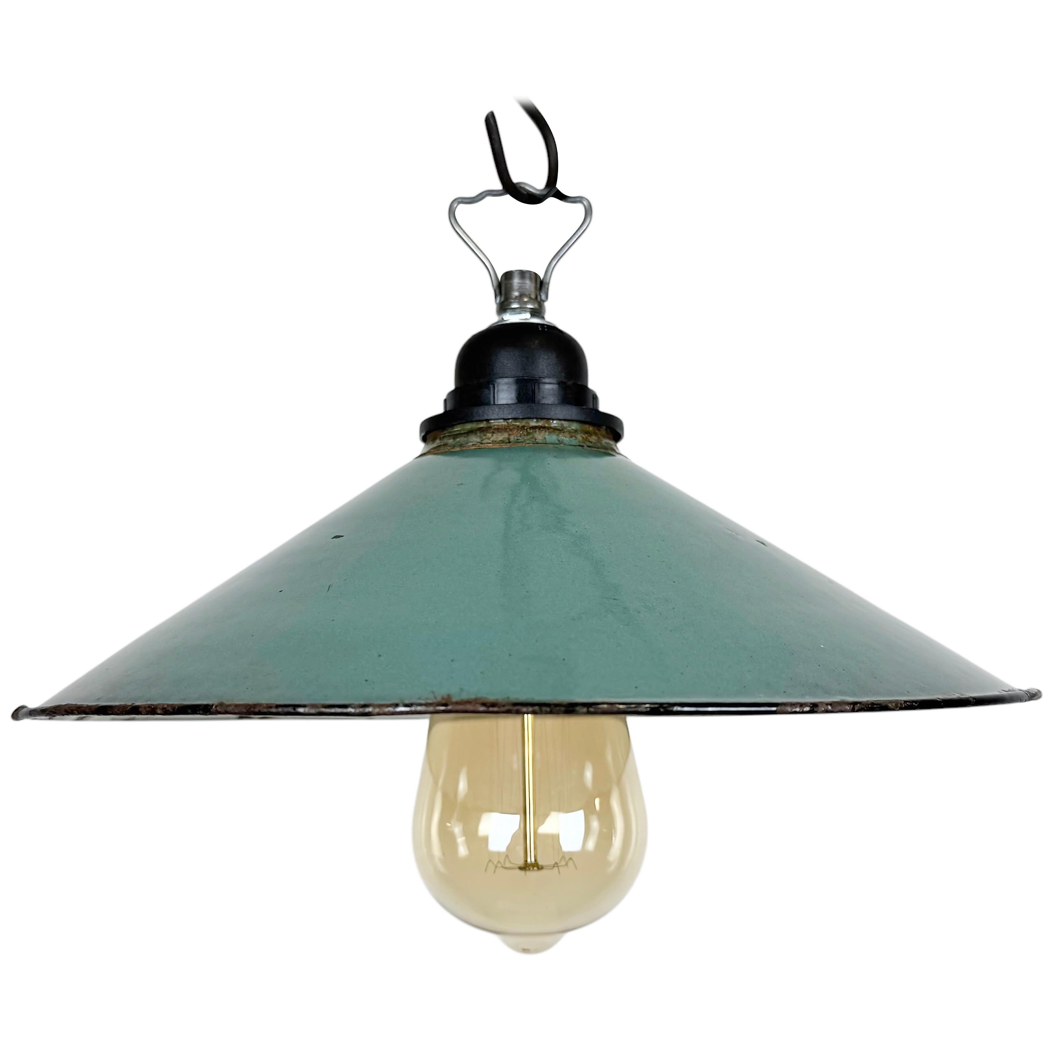 Industrial Petrol Enamel Factory Pendant Lamp, 1960s