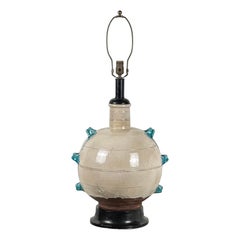 Monumental Cream and Turquoise Glazed Ceramic Lamp