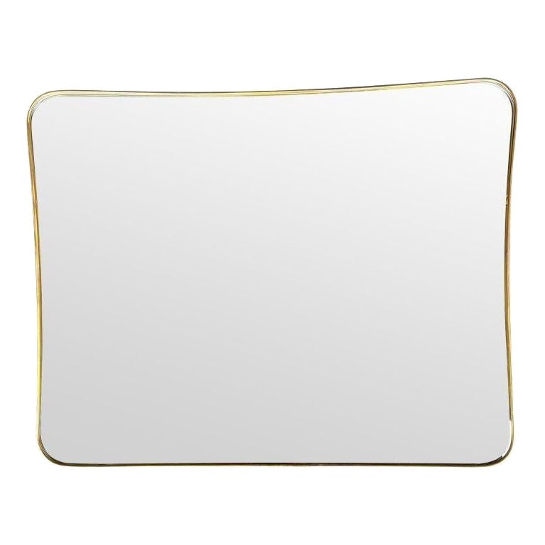 Grand miroir italien original des années 1950 avec encadrement en laiton et paysage en trumeau