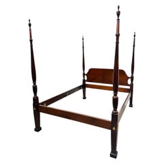Vintage Quality Queen Size Carved Mahogany Poster Bed