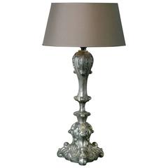 Vintage Belgian Pewter Table Lamp with Custom Belgian Linen Shade