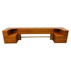 Vintage Danish Modern King Size Teak Headboard W/Nightstands