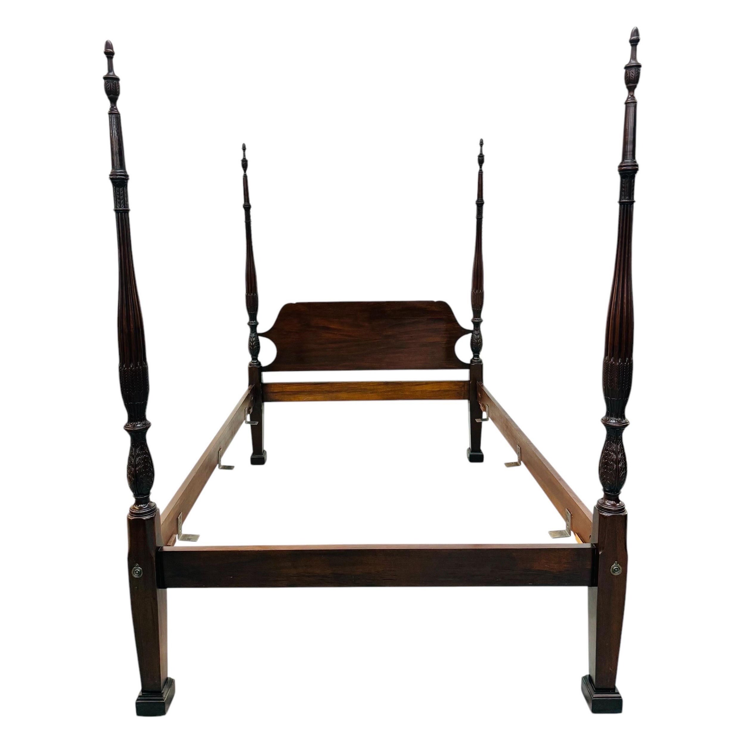 Vintage Quality Queen Size Carved Mahogany Poster Bed