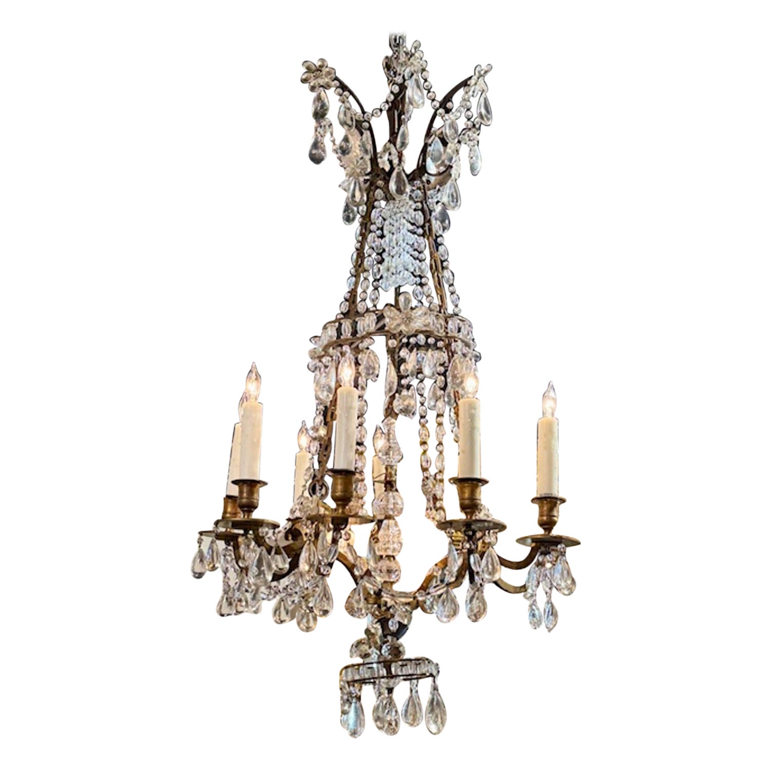 19th Century Italian Gilt Bronze and Crystal Chandelier