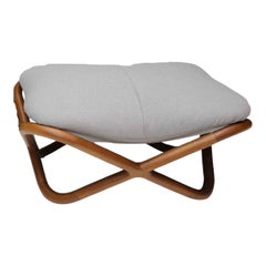 Astral Brazilian Contemporary Wood and Fabric Pouf by Lattoog