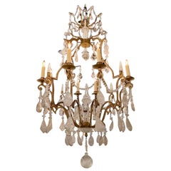 Antique French Gilt Iron and Rock Crystal Chandelier