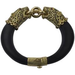 Vintage Gay Freres Wood And 18K Gold Leopard Bangle