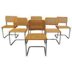 Set of 6 vintage Marcel Breuer style Cesca chairs, made in italy, 1970s