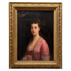 Retrato de una joven con vestido rosa, Tony Robert Fleury (1837-1911)