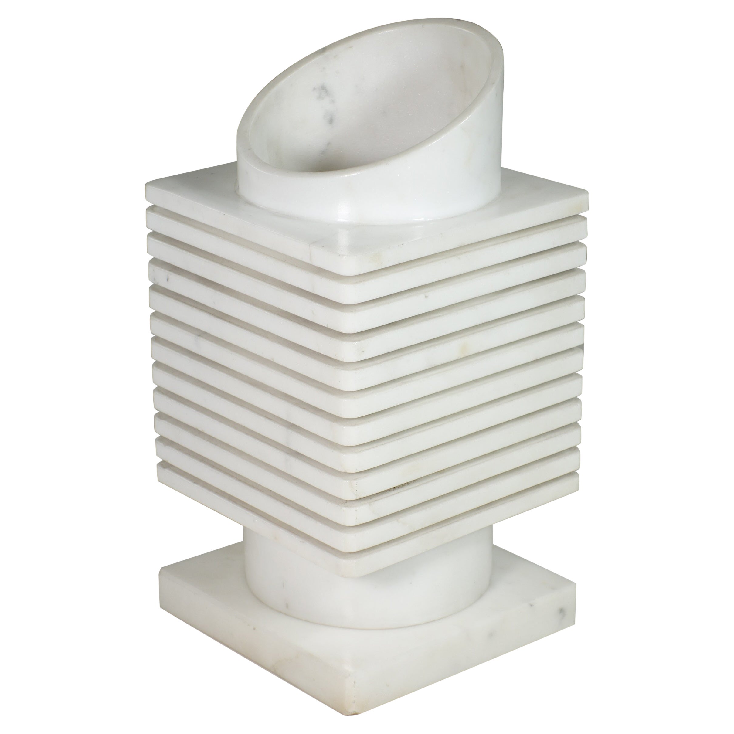1970 Lampada da tavolo scultura moderna di design in marmo bianco di Carrara italiano in vendita