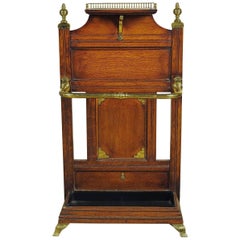 Aesthetic Movement Oak and Brass Umbrella Hall Stand