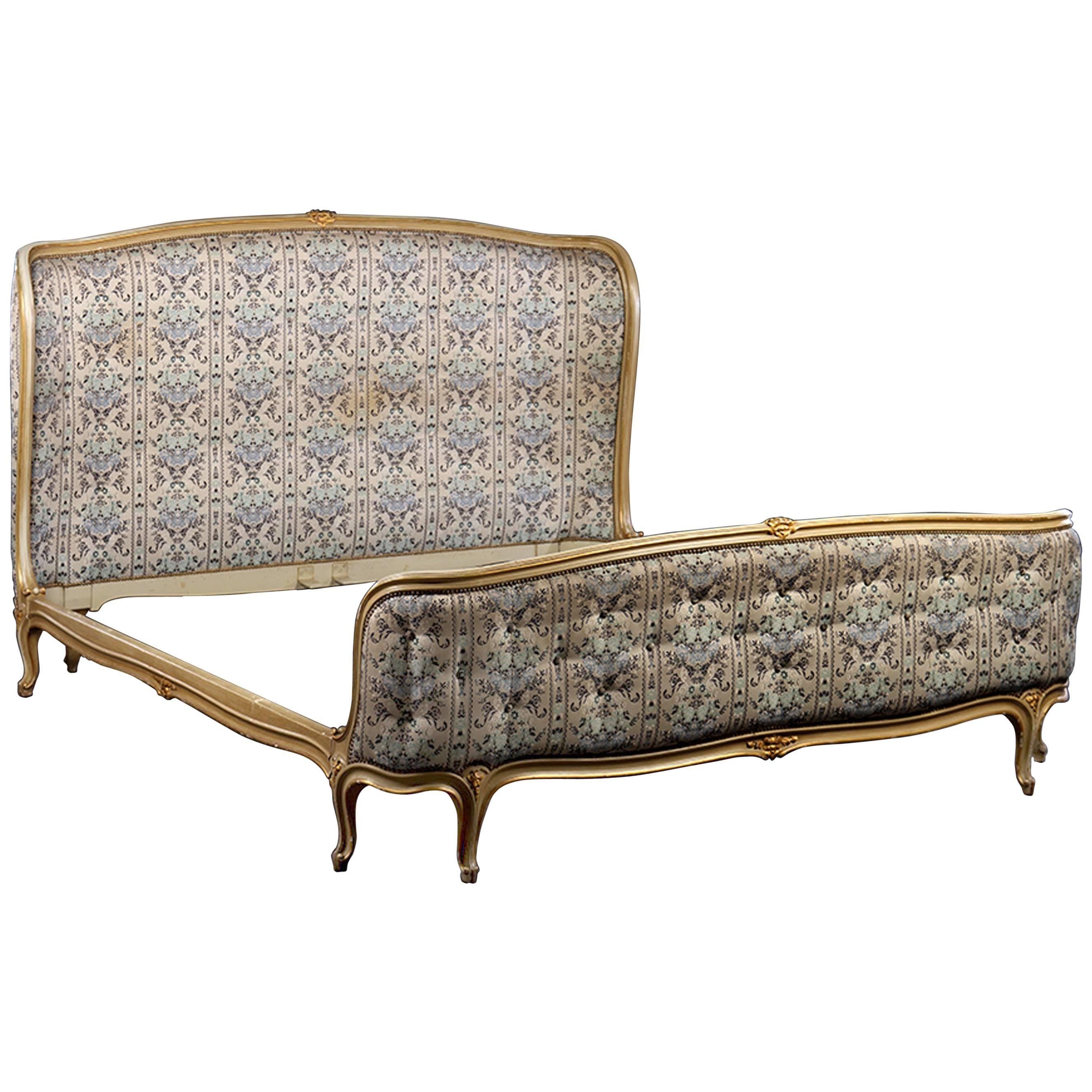 1940s Louis XV Style Carved and Upholstered Bed For Sale