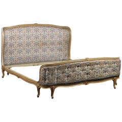 1940s Louis XV Style Carved and Upholstered Bed
