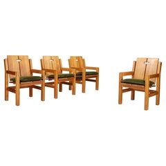 Sillones de olmo modernos de mediados de siglo con tapicería de terciopelo verde, Francia Años 70