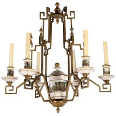 Antique French Pagoda Style Bronze and Porcelain Chandelier